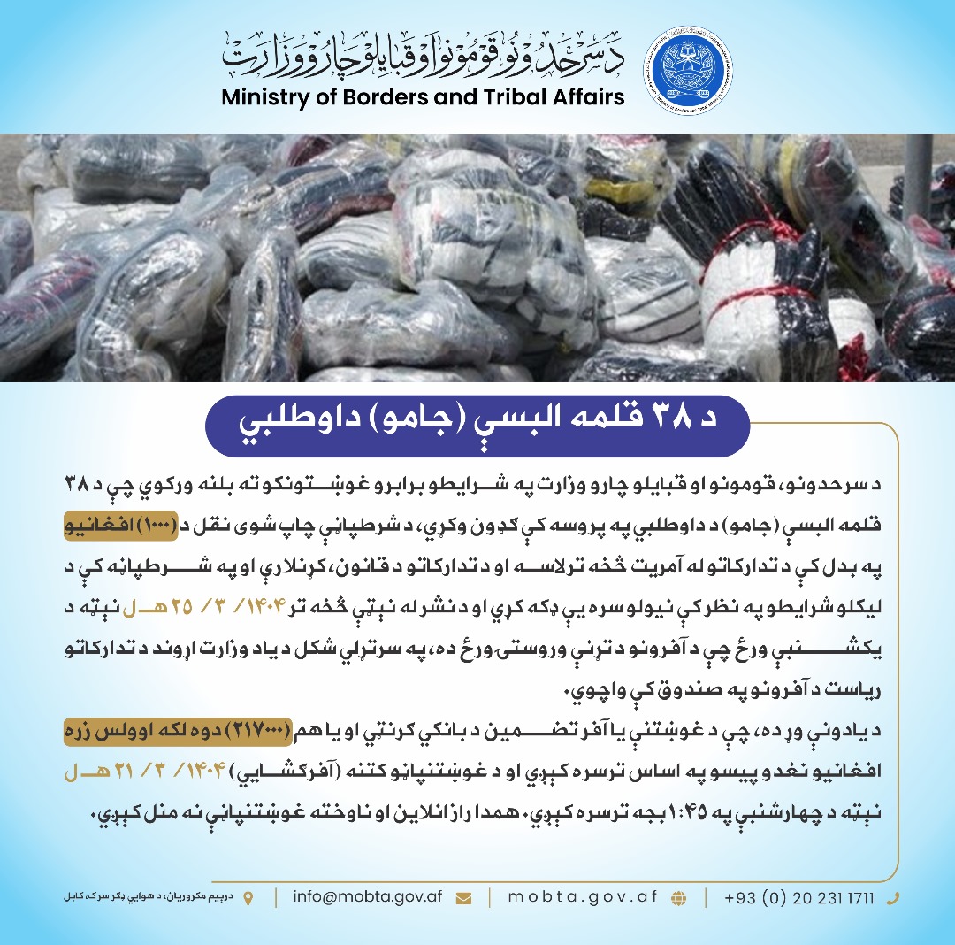 داوطلبی تدارک 39 قلم البسه باب